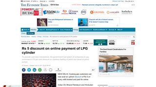 Rs 5 discount on online payment of LPG cylinder - The Economic Times
