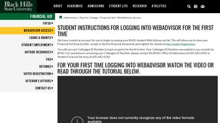 WebAdvisor Access - Black Hills State University