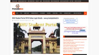 BHU Student Portal 2018 Online Login Details - www.privatejobshub ...