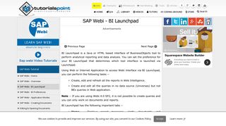 SAP Webi BI Launchpad - Tutorialspoint