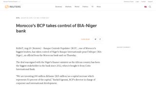 Morocco's BCP takes control of BIA-Niger bank | Reuters
