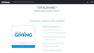 Bible And Gospel Trust - TotalGiving™ - Donate to Charity | Online ...