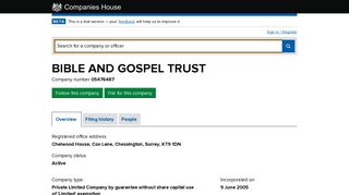 BIBLE AND GOSPEL TRUST - Overview (free company information ...