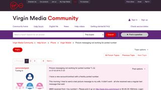 Picture messaging not working for ported number - Virgin Media ...