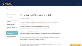I'm Having Trouble Logging in to Bid – Fast Track It Support