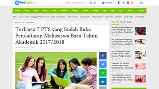 Terbaru! 7 PTS yang Sudah Buka Pendaftaran Mahasiswa Baru ...
