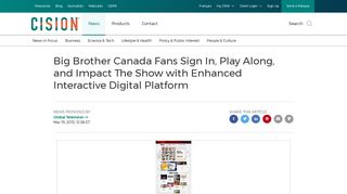 CNW | Big Brother Canada Fans Sign In, Play Along, and Impact The ...