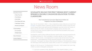 Scholastic Big Day for PreK™ Brings Most Current Research on Early ...