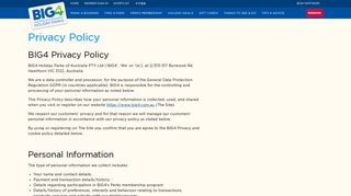 Privacy Policy - BIG4 Holiday Parks
