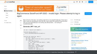 BigCommerce StoreFront API SSO - Invalid login. Please attempt to ...