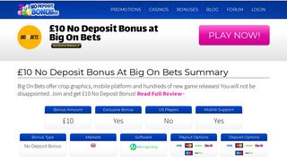 10 No Deposit Bonus at Big On Bets