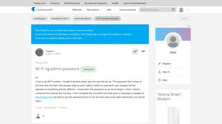 Solved: Wi-Fi 4g admin password - Telstra Crowdsupport - 127644