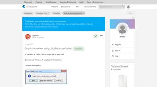 Solved: Login to server smtp.telstra.com failed - Telstra Crowdsupport ...
