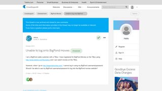 Solved: Unable to log onto BigPond movies - Telstra Crowdsupport ...
