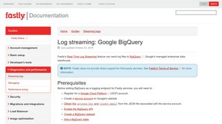 Log streaming: Google BigQuery - Streaming logs | Fastly Help Guides