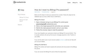 How do I reset my Billings Pro password? Billings Pro - Marketcircle