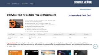 BillMyParents Reloadable Prepaid MasterCard Credit Card ...
