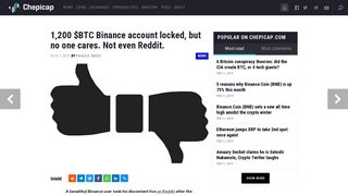 1200 $BTC Binance account locked, but no one cares. Not even Reddit.