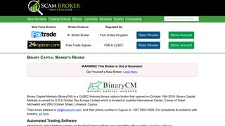 Scam Broker Investigator • Binary Capital Markets Review