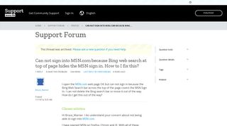 Can not sign into MSN.com because Bing web search at top of page ...