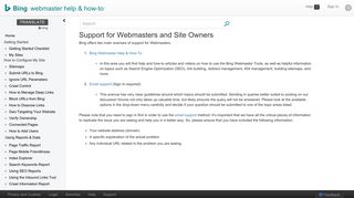 Webmaster Support - Bing Webmaster Tools
