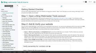 Getting Started Checklist - Bing Webmaster Tools