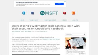 Users of Bing's Webmaster Tools can now login with their accounts on ...