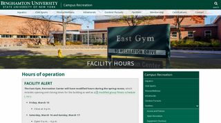 Facility Hours - Campus Recreation | Binghamton University