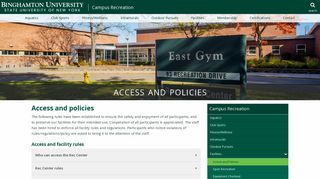 Access and Policies - Campus Recreation | Binghamton University