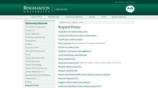 Binghamton University - Libraries: About : Request Forms