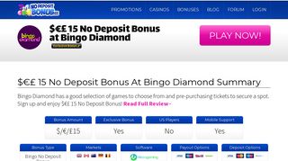 15 No Deposit Bonus at Bingo Diamond