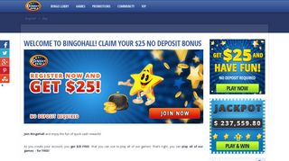 Welcome to BingoHall! Claim your $25 No Deposit Bonus | Bingo Hall ...