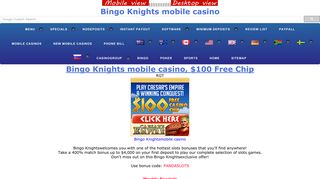 Bingo Knights mobile casino, $100 Free Chip, mobile RTG casino ...