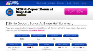 120 No Deposit Bonus at Bingo Hall