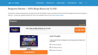Bingozino | 100% Bingo Bonus Up To £50 | Cassava Bingo Sites