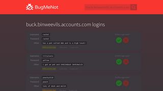 buck.binweevils.accounts.com logins - BugMeNot