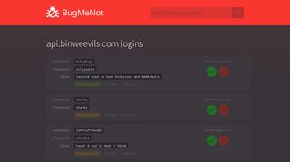 api.binweevils.com logins - BugMeNot