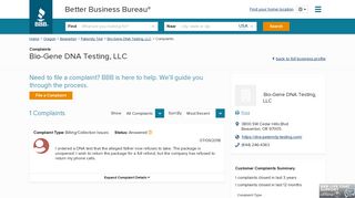 Bio-Gene DNA Testing, LLC | Complaints | Better Business Bureau ...
