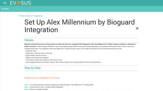 Set Up Alex Millennium by Bioguard Integration : Evosus