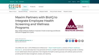 Maxim Partners with BioIQ to Integrate Employee Health Screening ...