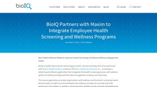BioIQ Partners with Maxim to Integrate Employee Health Screening ...