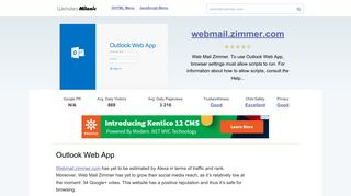 Webmail.zimmer.com website. Outlook Web App.