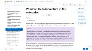 Windows Hello biometrics in the enterprise (Windows 10) | Microsoft ...