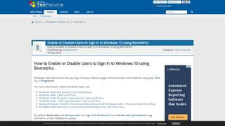 Enable or Disable Users to Sign in to Windows 10 using Biometrics ...