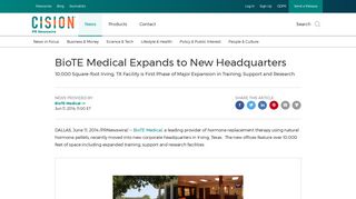 BioTE Medical Expands to New Headquarters - PR Newswire