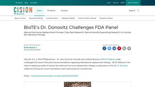 BioTE's Dr. Donovitz Challenges FDA Panel - PR Newswire