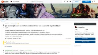 [No Spoilers] Bioware Social Network Closed. How Can I Access My ...