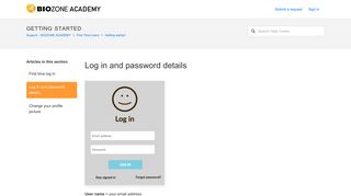 Log in and password details – Support – BIOZONE ACADEMY