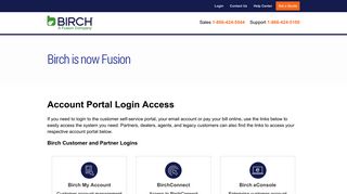 Fusion (formerly Birch) Customer Portal Self-Service Login