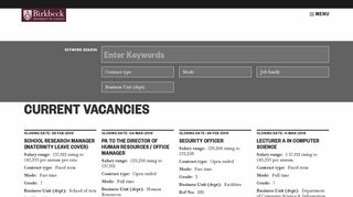 Current Vacancies - Birkbeck, University of London